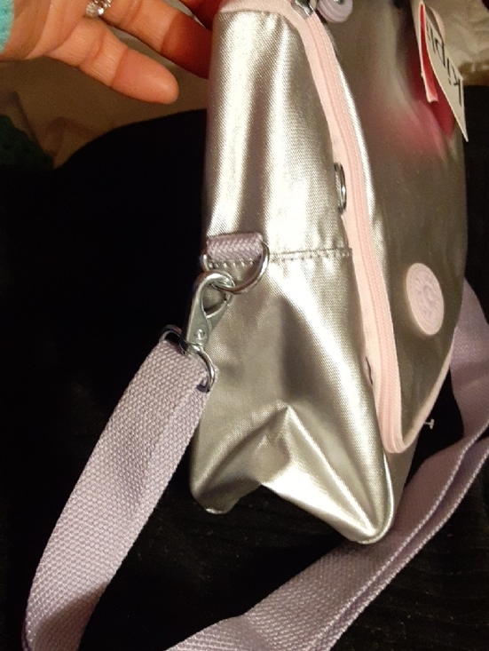 NWT Kipling Kichilu Lunch Bag Silver Metallic with Pale Pink Trim - Picture 5 of 16